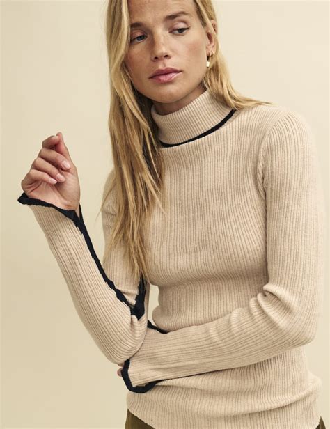 Cream Contrast Trim Ribbed Roll Neck Top Nobodys Child