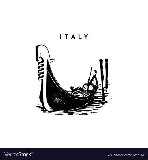 Venetian Gondola Drawing Venice Touristic Symbol Vector Image