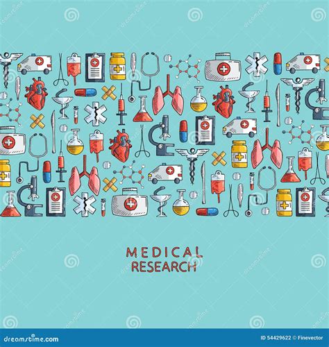 Medical Research Hand Drawn Health Care And Medicine Icons Stock