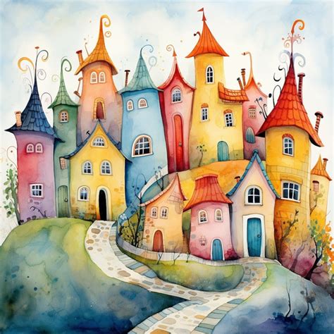 Whimsical Houses, Watercolor Buildings, Digi Files, Instant Download, Beautiful, Dreamy, Quirky ...