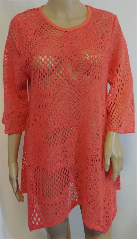 Lily By Firmiana Asymmetrical Swim Cover Up Top Medium Pink Crochet