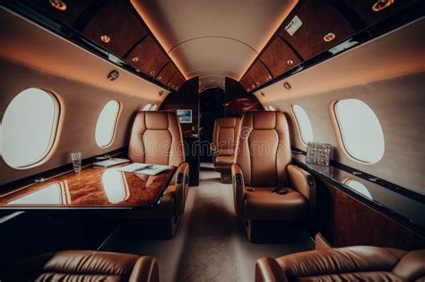 Interior of Luxurious Private Jet with Leather Seats. Illustration AI ...