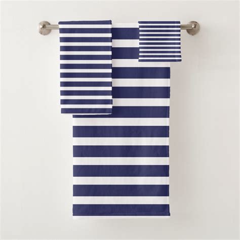 Modern Navy Blue White Stripes Pattern Bath Towel Set Zazzle