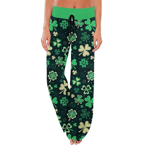 Dndkilg Womens St Patricks Day Pants Green Shamrock Clover Drawstring