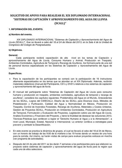 SOLICITUD DE APOYO PARA REALIZAR EL XIX DIPLOMADO INTERNACIONAL