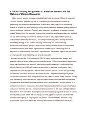 Critical Thinking Assignment American Women And The Making Of