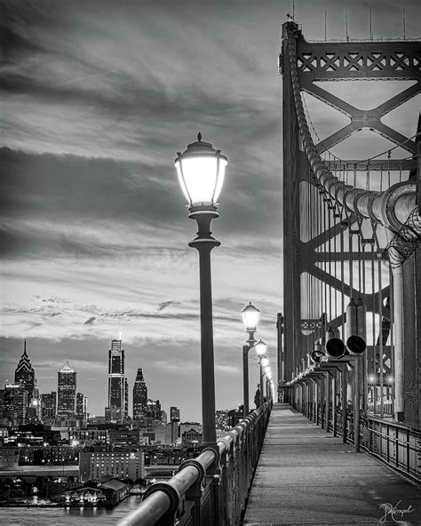 Ben Franklin Bridge Walkway Black White Photograph By Jim Kimpel Fine