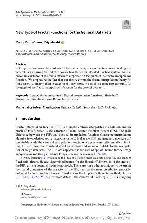 New Type Of Fractal Functions For The General Data Sets Request Pdf