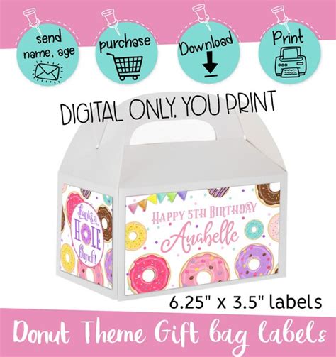 Digital Download Donut Donuts Theme Birthday Gable T Box Bag Labels Digital Printable By