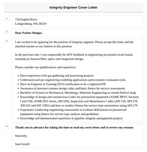 Integrity Engineer Cover Letter Velvet Jobs