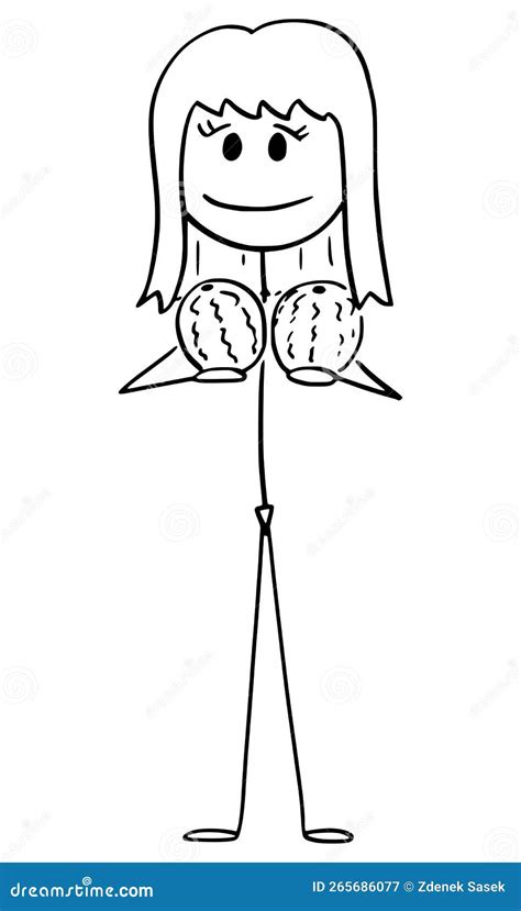 Woman Holding Two Water Melons As Breasts Vector Cartoon Stick Figure