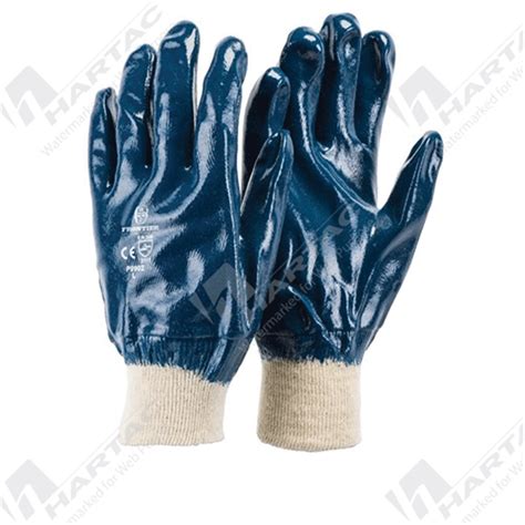 Synthetic Nitrile Gloves Frontier Nitrile Full Dip Blue Knit Wrist