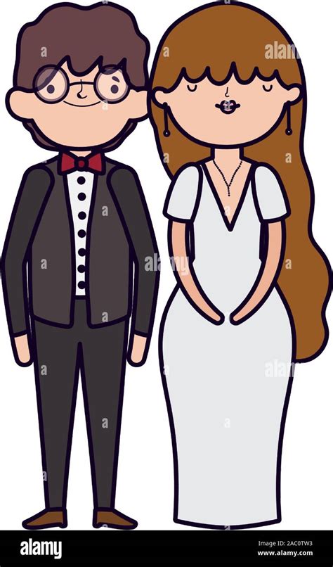 Wedding Couple Bride And Groom In Elegant Suits Cartoon Vector