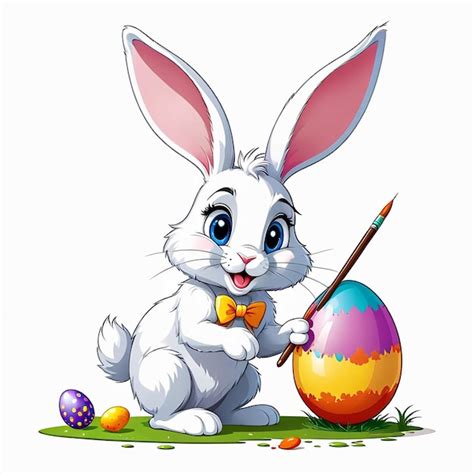 Premium Photo Vector Cartoon Rabbit Painting An Easter Egg