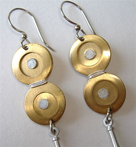 Mixed Metal Earrings Aluminum Brass Circles Unique Dangle Pierced