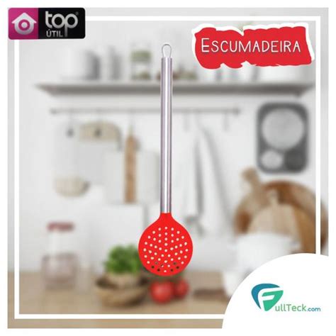 Escumadeira De Silicone Cabo De Aço Inox Cozinha 33cm Top Útil