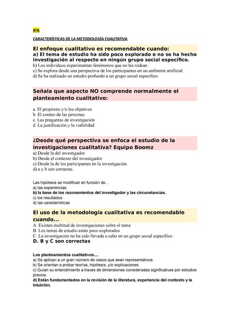 Preguntas Examen Investigaci N Con Respuestas A Caracter Sticas De