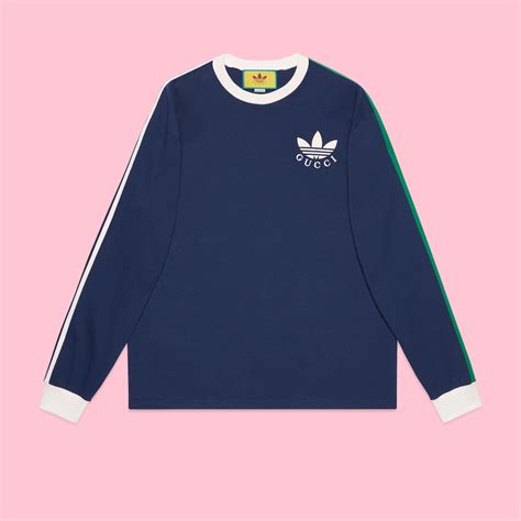 Adidas X Gucci Cotton Jersey T Shirt In Dark Blue Gucci® Uk