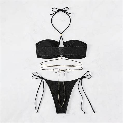 Hhh Swimsuit For Women New Sexy Pure Color Halter Bandeau Beach Bikini Hot Spring Swimwear