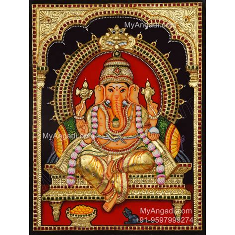 Ganesha 3D Embossed Tanjore Painting Ganesha 3D Tanjore Paintings