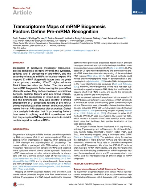 PDF Transcriptome Maps Of MRNP Biogenesis Factors Define Pre MRNA