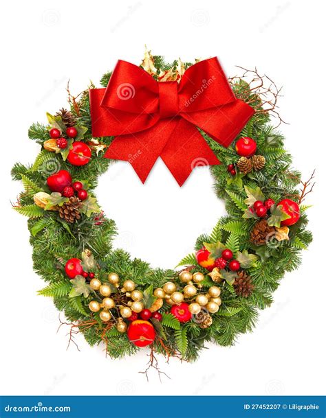 Christmas Wreath With Red Ribbon And Decoration Royalty Free Stock ...