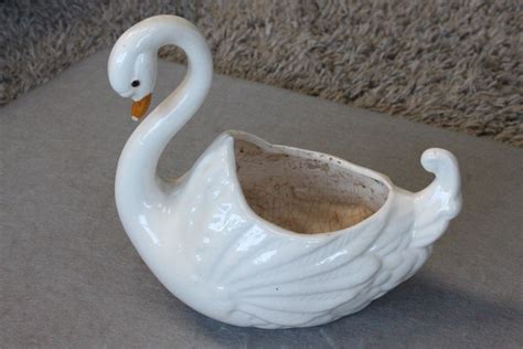 White Ceramic Swan Planter By Moxiecreativethings On Etsy