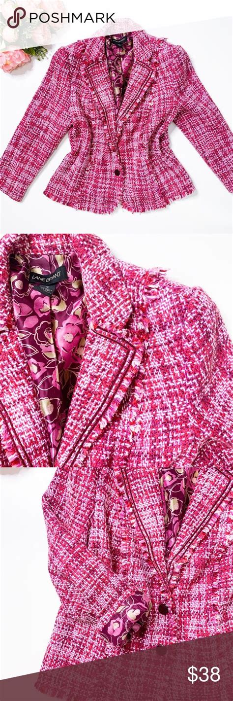 LANE BRYANT Womens Plus Size Pink Tweed Blazer Pink Tweed Women