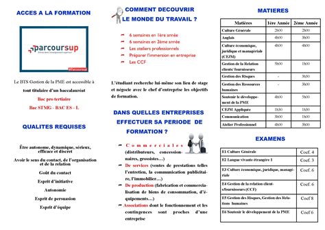 Bts Gestion De La Pme Brochure En Fran Ais Lycee Professionnel