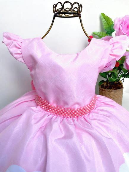 Vestido Tem Tico Infantil Festa Fazendinha Florido Rosa Luxo