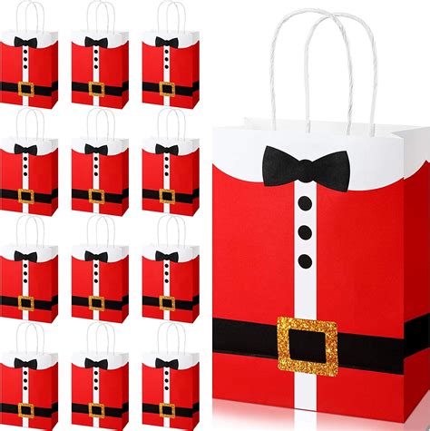 Amazon Pieces Christmas Gift Bags Large Santa Clause Suit Print