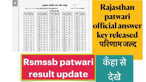 Rajasthan Patwari Official Answer Key Released Rsmssb Rsmssb Patwar Latest News Youtube