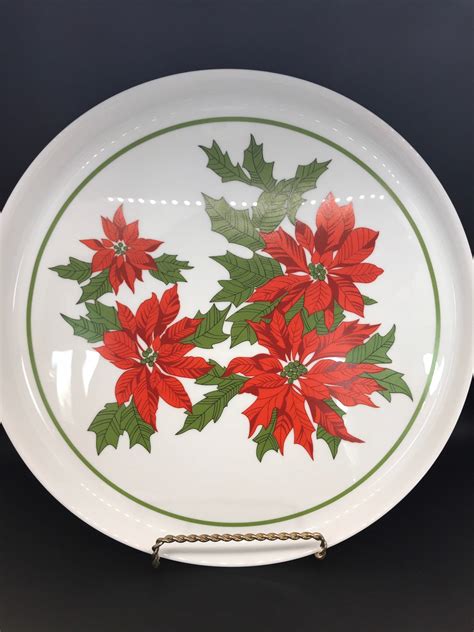 Poinsettia Holiday Platter Vintage Christmas Glass Platter Etsy