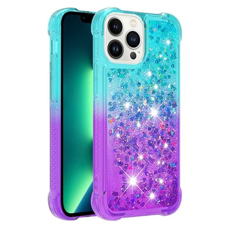 SKALO IPhone 15 Pro Max Kvicksand Glitter Hjerter TPU Cover Turkis