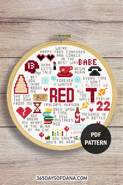 Red Taylor Swift Album Summary Cross Stitch Pattern Taylor Swift Cross ...