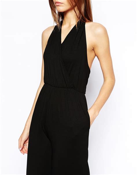 Lyst Asos Halter Neck Jumpsuit In Wide Leg In Black