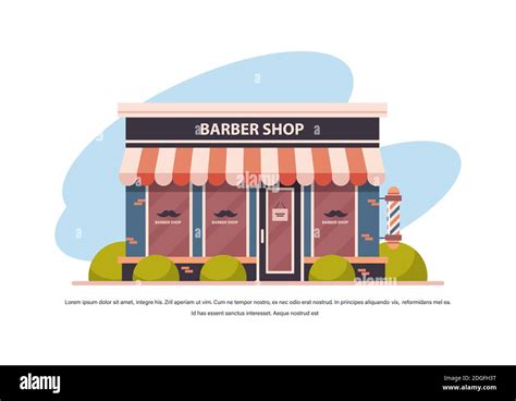 Modern Barber Shop Store Empty No People City Building Facade Front View Barbershop Concept