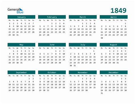 yearly calendar templates  monday start