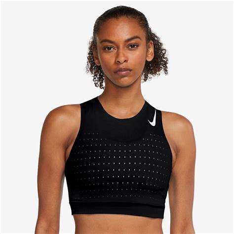 Nike Womens Dri Fit Aeroswift Crop Top Black White Womens Clothing