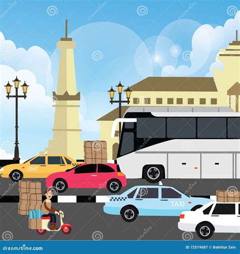 Holiday Vacation Traffic Jam Congestion Illustration in Yogyakarta
