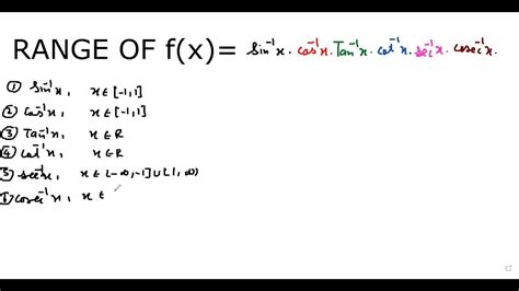 Range Of Fxarc Sin Xarccosxarctanxarccotxarcsecxarccosecx