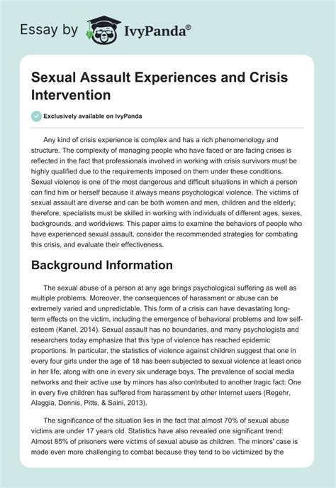 Sexual Assault Experiences And Crisis Intervention 2132 Words