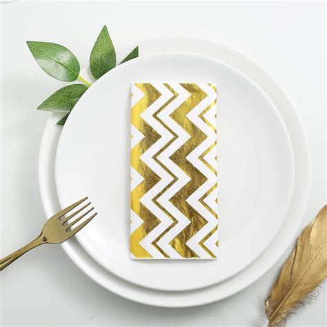 Buy 20 Pack 3 Ply Metallic Gold Chevron Paper Dinner Napkins