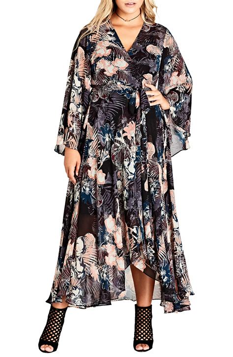 Main Image City Chic Dark Palm Wrap Maxi Dress Plus Size Floral