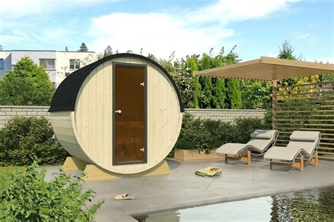 Thermoholz Terrassensauna 160 Cm Fasssauna Saunafass