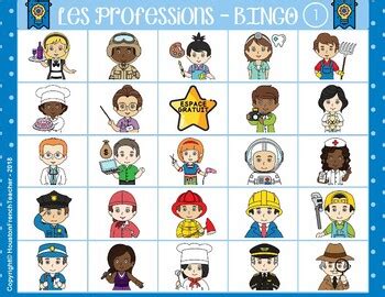 Les Professions French Jobs Les M Tiers French Bingo Cards