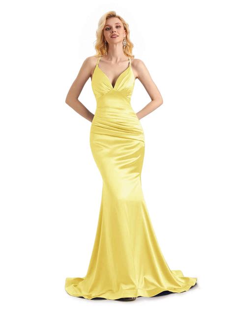 Elegant Soft Satin Mermaid Spaghetti Strap Backless Long Formal Prom