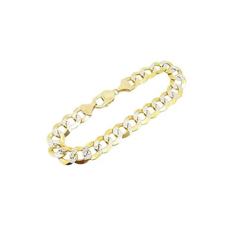 Mens K Yellow Gold Diamond Cut Figaro Cuban Mariner Link Bracelet