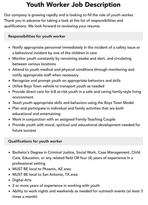 Youth Worker Job Description Velvet Jobs