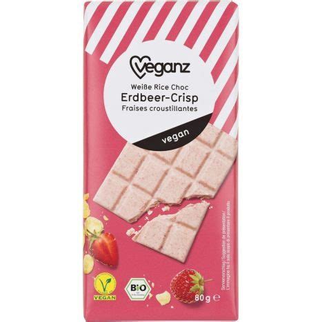 Veganz Weiße Rice Choc Erdbeer Crisp 80 G Strawberry crisp Vegan